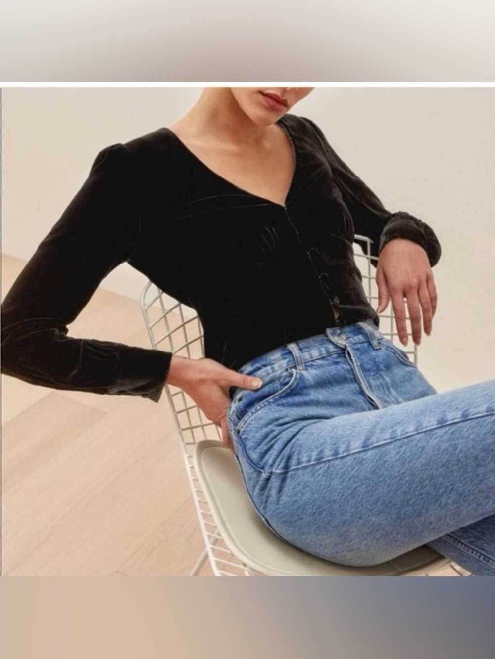 Reformation Black Velvet Seraphine Top